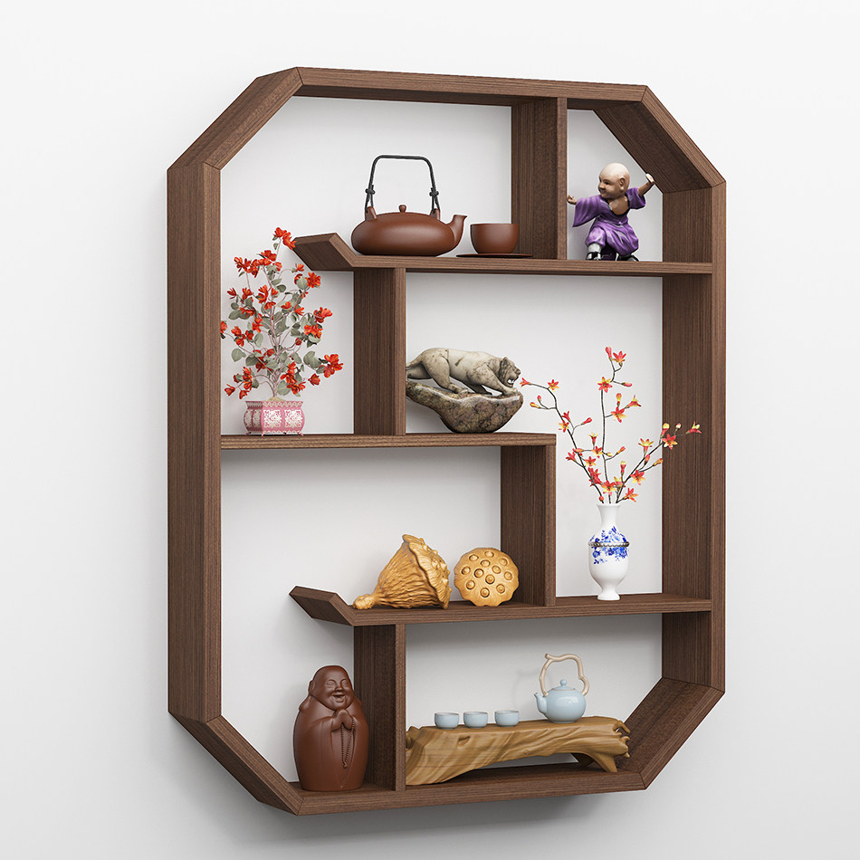 新中式现代挂墙摆件茶叶古董壁挂墙上简约隔断多宝格