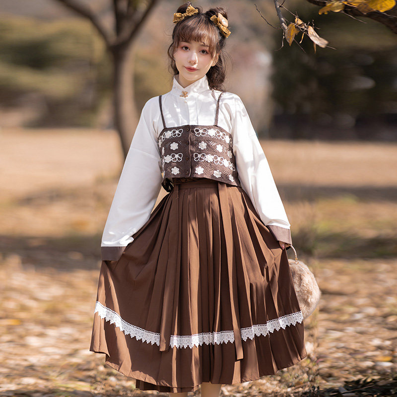花小衣原原创汉服女花言汉元素吊带马甲立领长袖汉服