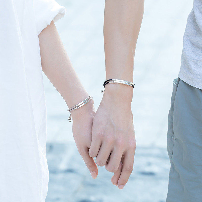 情侣手绳手链女夏纯银女生一对编绳手手饰送男手链