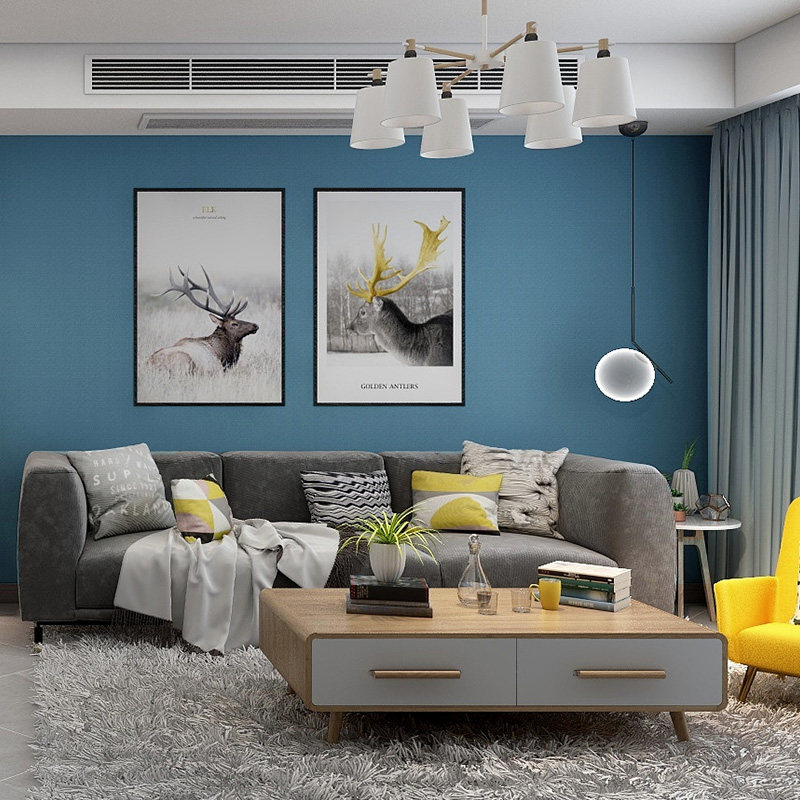 北欧墨绿色墙布背景墙背景色系深蓝色深蓝轻奢孔雀墙布