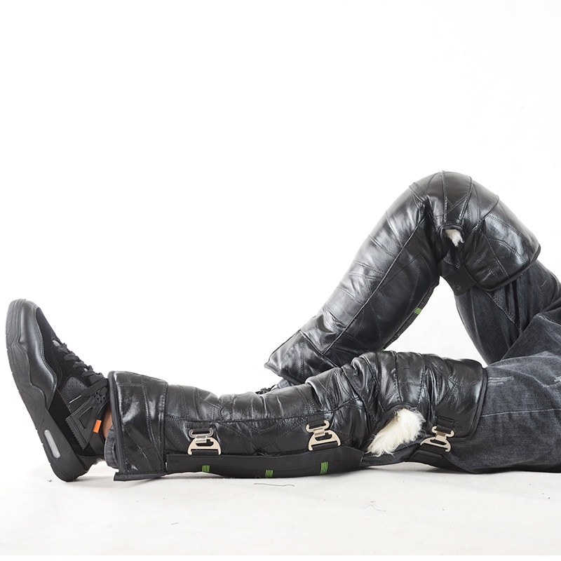 摩托车电动车骑车护膝长款保暖护膝防风寒水真皮羊皮男女冬季加厚