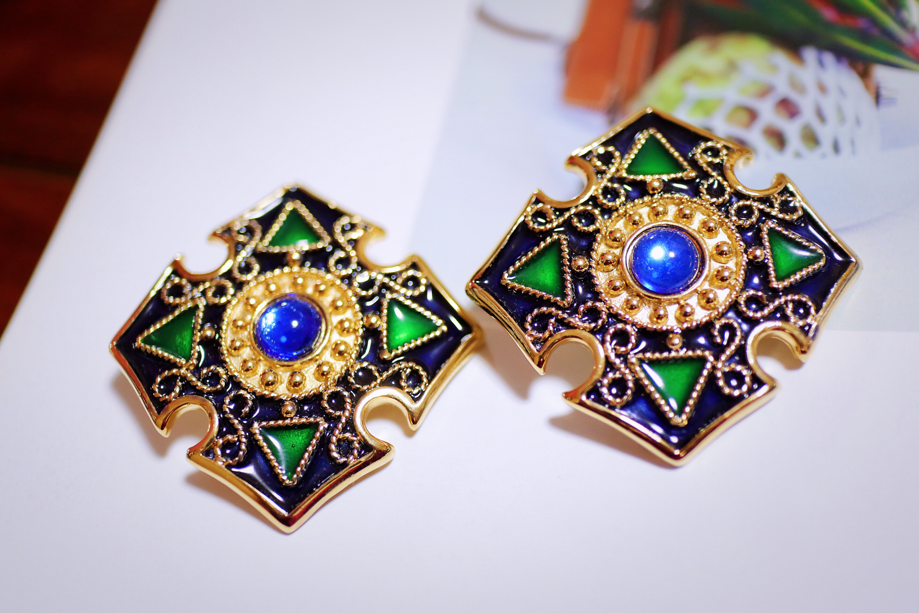 英国sphinx工厂库存vintage中古古着珐琅耳夹胸针耳夹