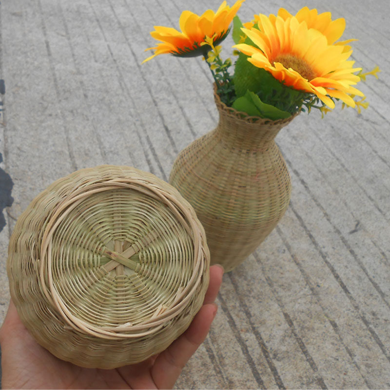 手工竹制品竹编花篮装饰插花清新拍摄客厅饭店竹编
