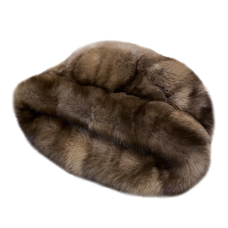 贵族琼斯 19精致百搭紫貂拼接皮草帽子水貂毛贝雷帽护耳保暖礼帽