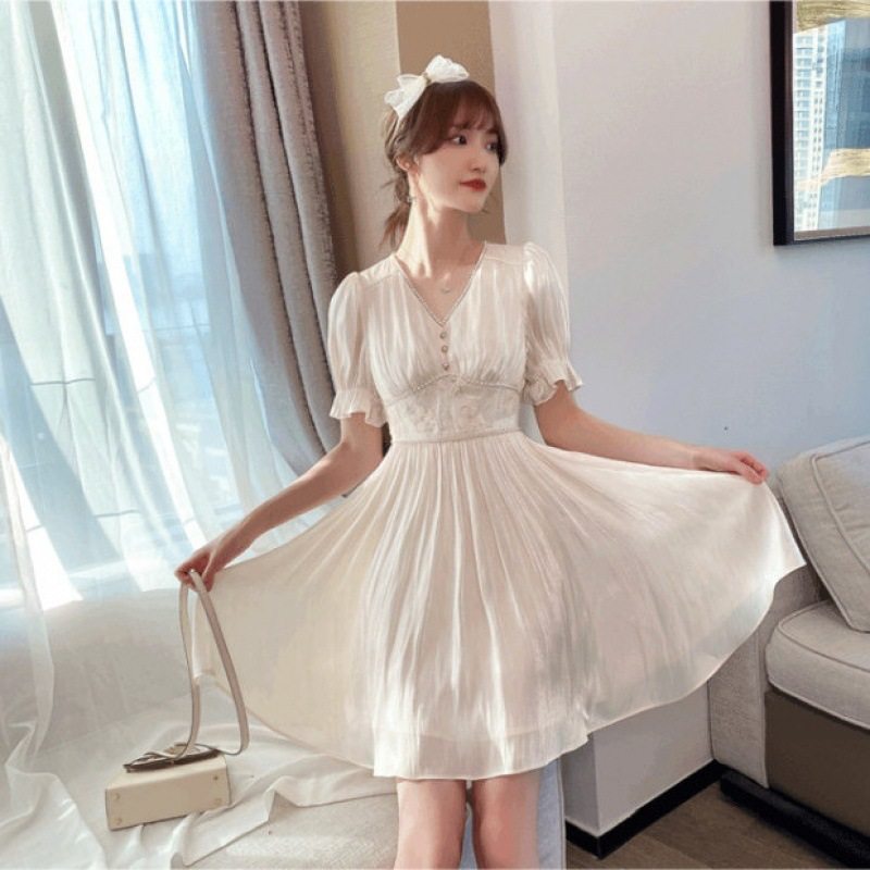 月光之境白色仙女女裙超仙连衣裙夏季中长优雅连衣裙