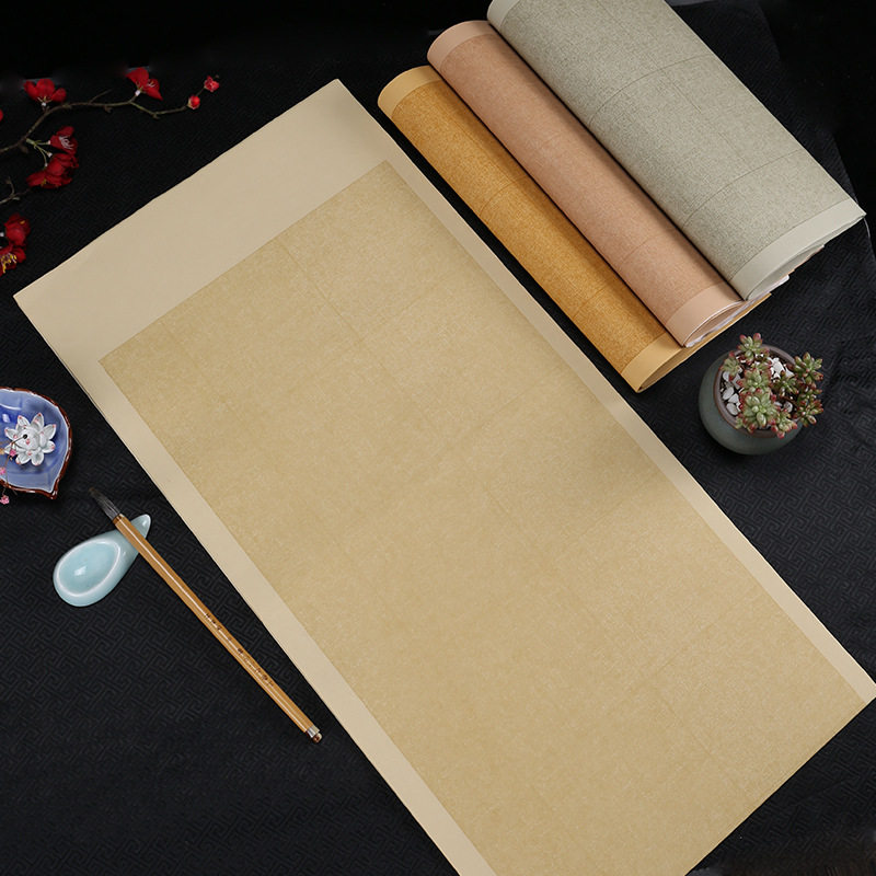 四尺对开28格40格56格20格复古蜡染麻布纹仿古色方格宣纸半生半熟书法