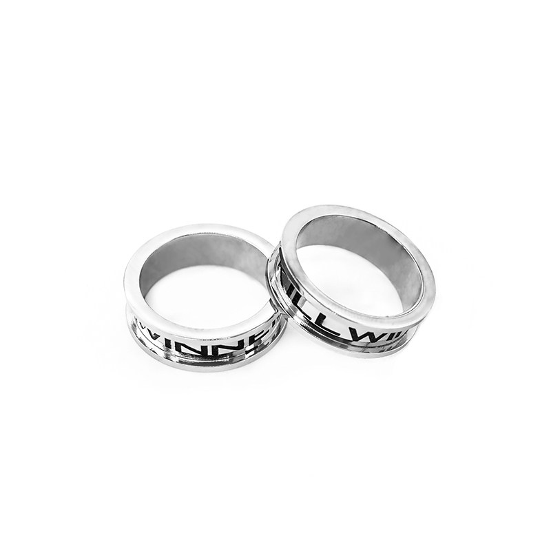 killwinner时尚简约抹黑字母戒指情侣组合小众设计戒指