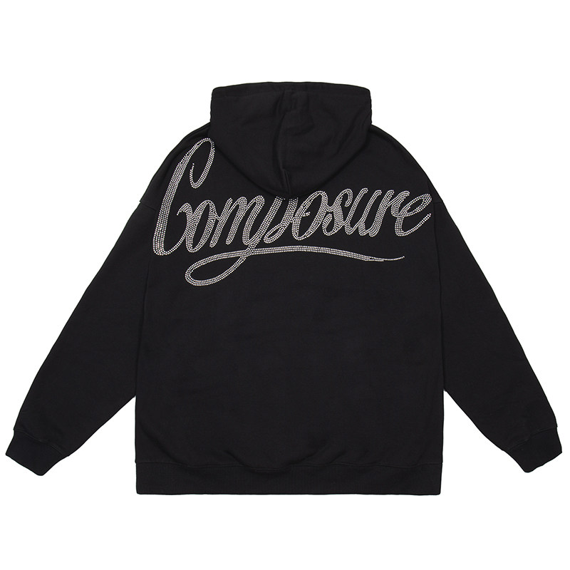 killwinner叛逆基因cp烫钻字母连帽卫衣宽松百搭情侣款黑色kw