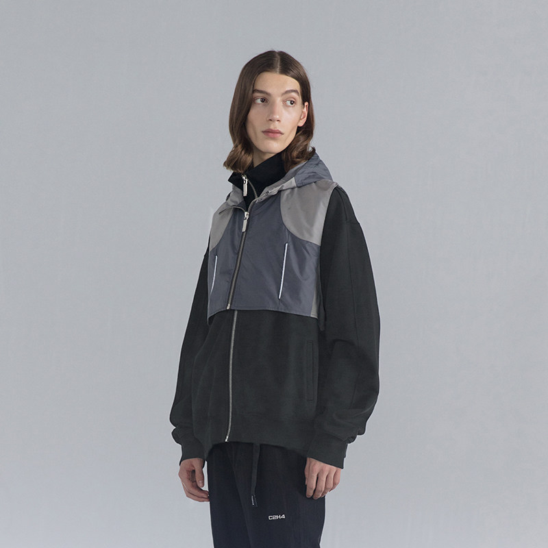 c2h4拉链卫衣外套双层弧形拼接3m反光条连夹克