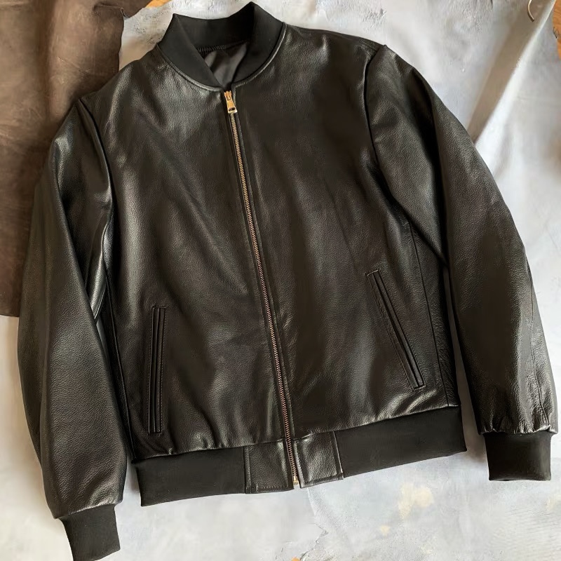 福利！头层纯牛皮皮衣男真皮棒球服春秋季新款修身外套皮夹克潮