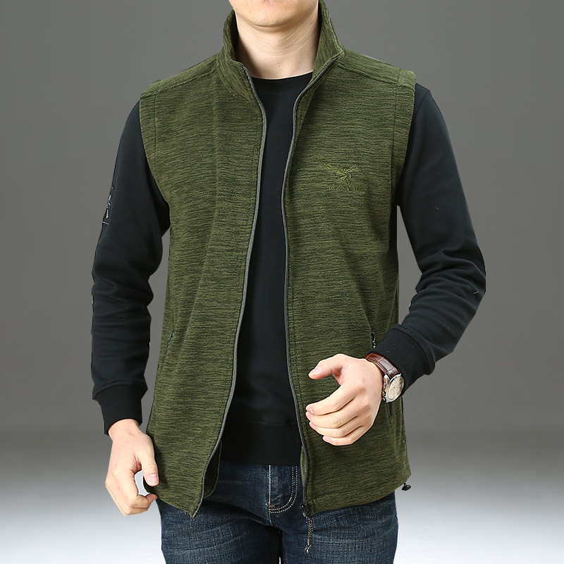 吉普盾春秋秋季抓绒马甲无袖户外立领中年背心背心