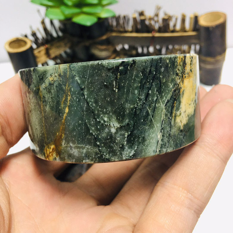 蔷薇辉石桃花旺夫石冰粉墨绿玉化大宽意境手镯手镯