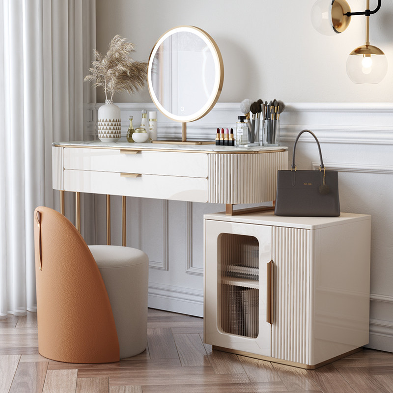轻奢梳妆台卧室简约现代收纳一体高档网红小户梳妆台