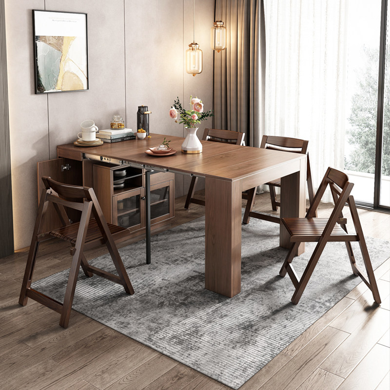 小户型可伸缩折叠餐桌椅组合现代简约变形多功能边柜收纳一体家用