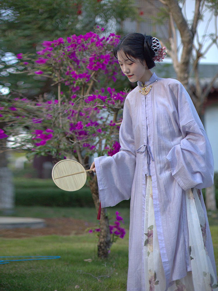 现货鹂明制汉服女天丝立领对襟长衫半生罗裳汉服