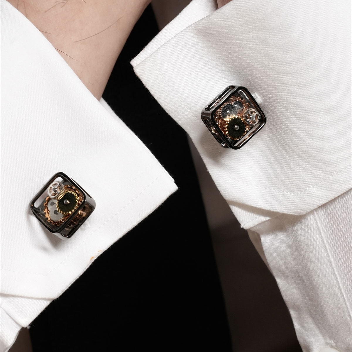 tateossian英国rt方形机械齿轮袖扣法式衬衫商务袖扣