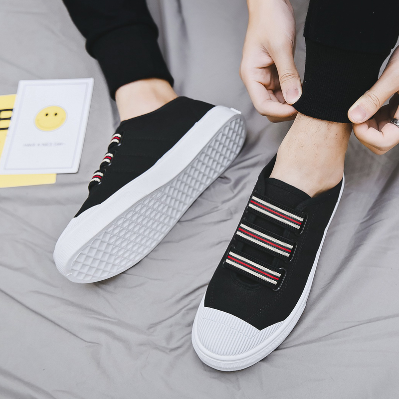 夏季帆布鞋男士一脚蹬懒人鞋韩版潮流板鞋休闲男鞋子透气新款布鞋