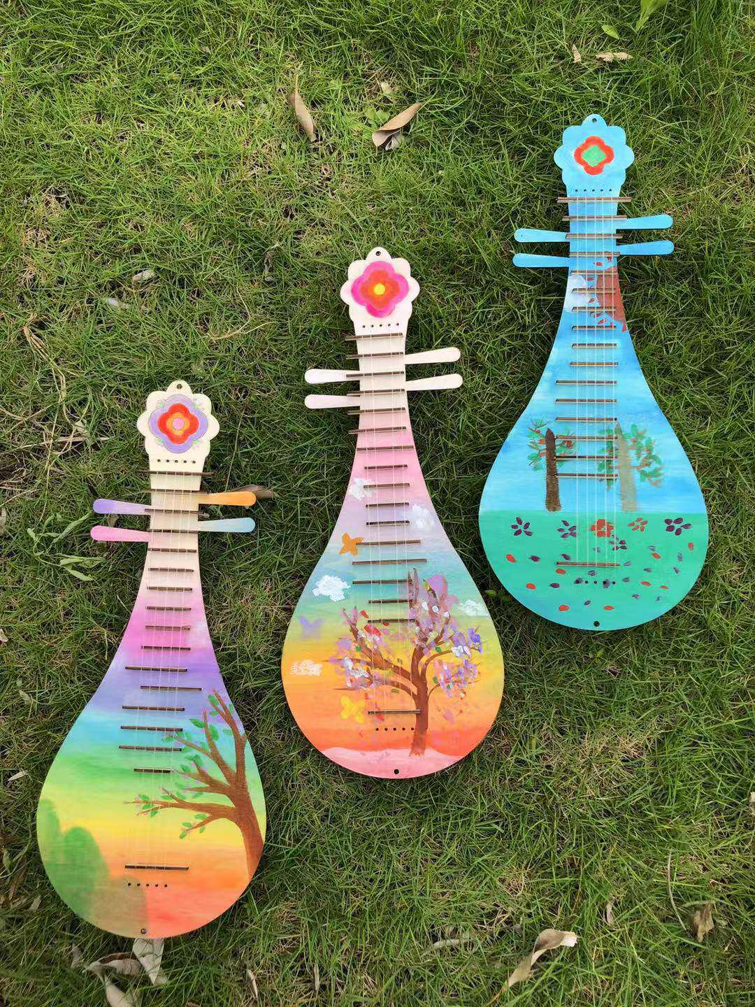 传统中国国风木质白胚琵琶幼儿园儿童手工diy手工创意粘贴类