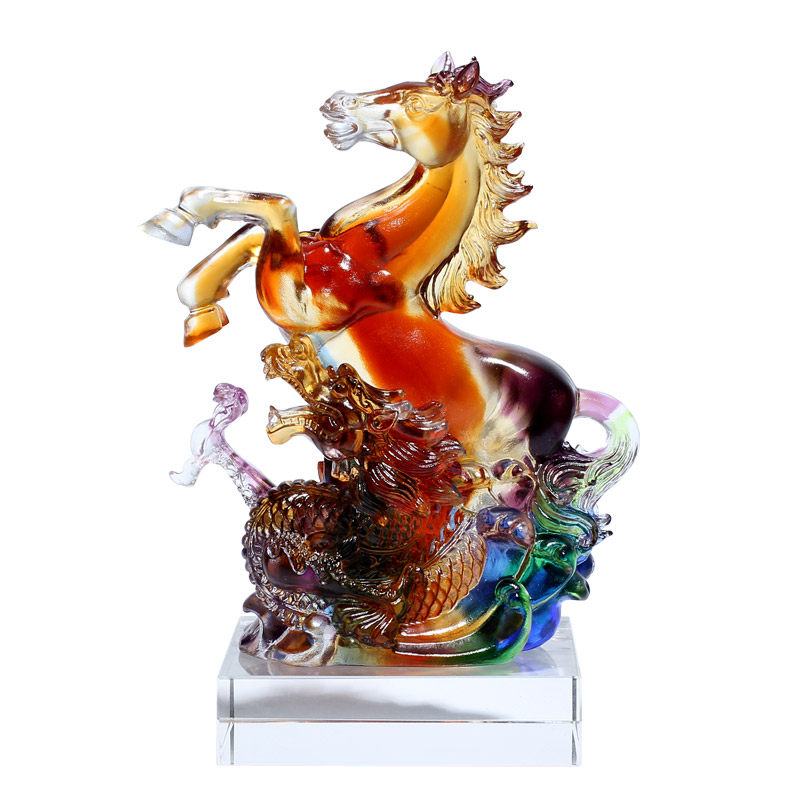 龙马精神水晶琉璃摆件工艺品中国文化招财家居饰品玄关电视柜摆件