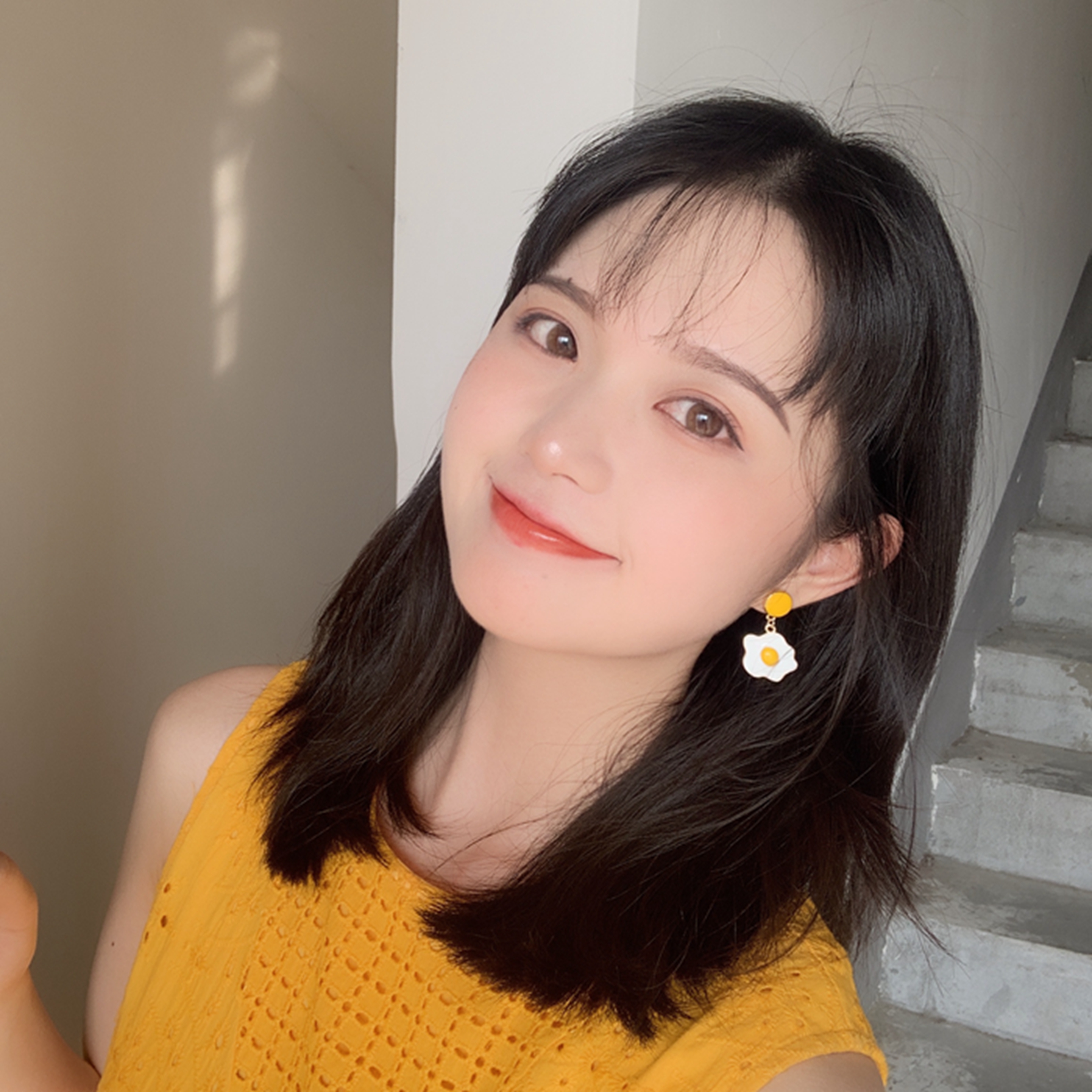 liu liu s925银针日系ins同款时尚趣味可爱少女心煎蛋吊坠耳环女