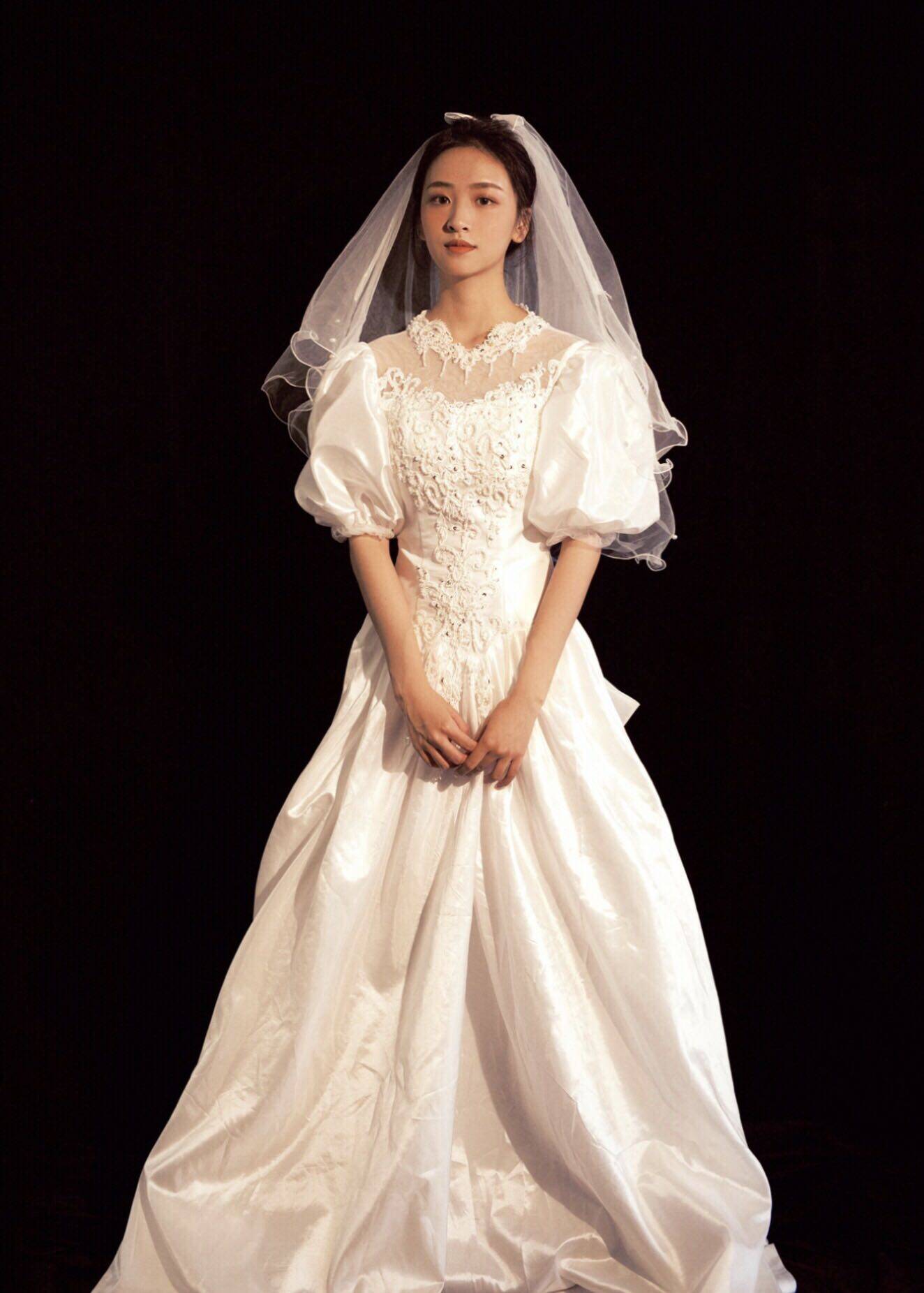 青禾hovintage古董婚纱古着复古婚纱泡泡袖公主港风婚纱宫廷婚纱