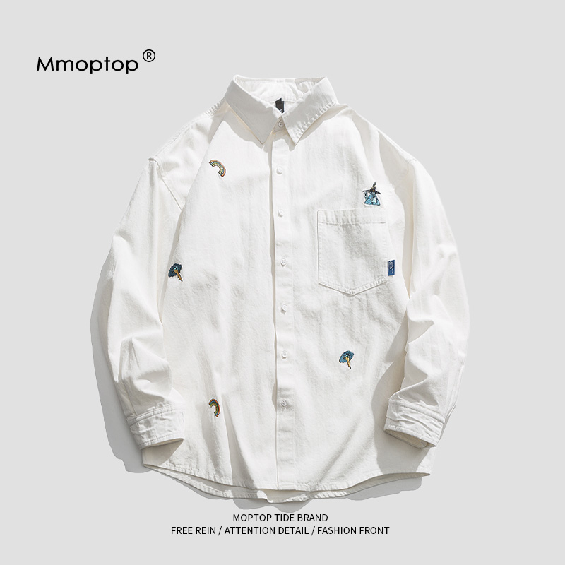 MMOPTOP日系工装衬衫男长袖秋季美式潮牌衬衣男宽松百搭休闲上衣