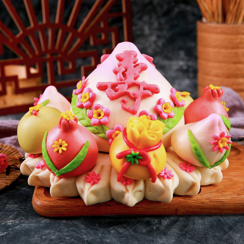 馒头山东正宗王哥庄大老人生日祝寿花样寿桃包点