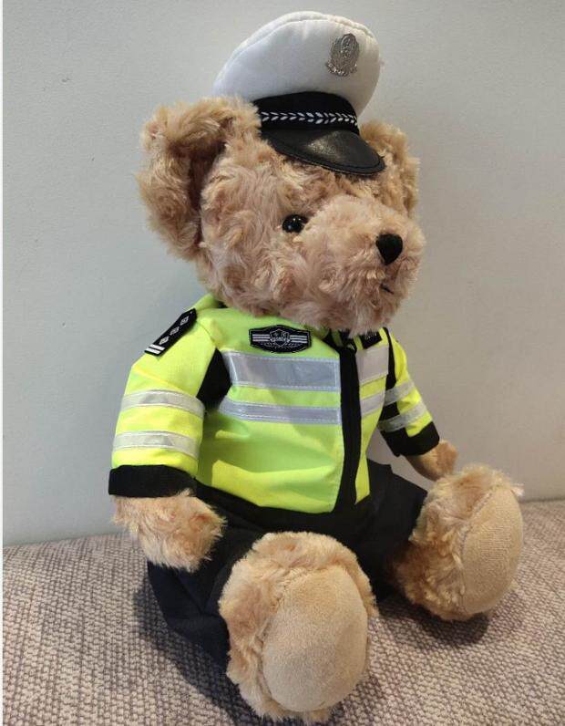 新款交警反光骑行公仔骑士铁骑警察小熊毛绒玩具毛绒