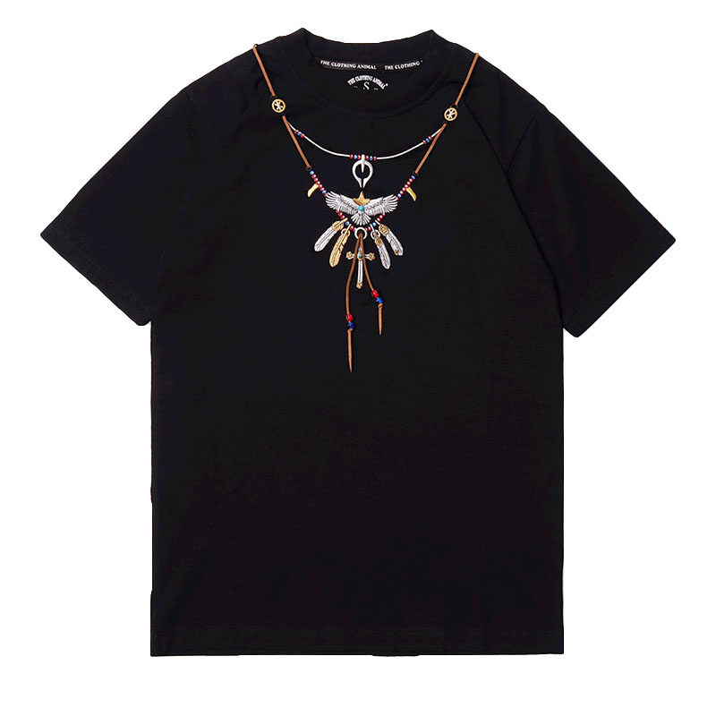 tca旗舰店经典goros高桥吾郎刺绣短袖老鹰羽毛潮牌t恤