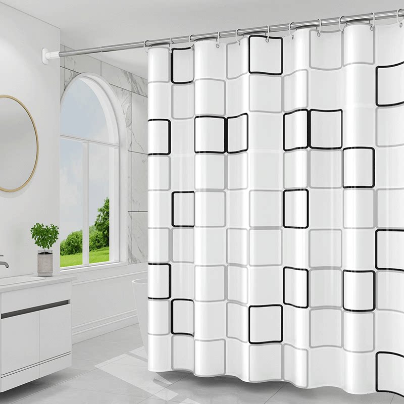 磁性浴帘套装打孔浴室防水布淋浴洗澡卫生间隔断浴帘