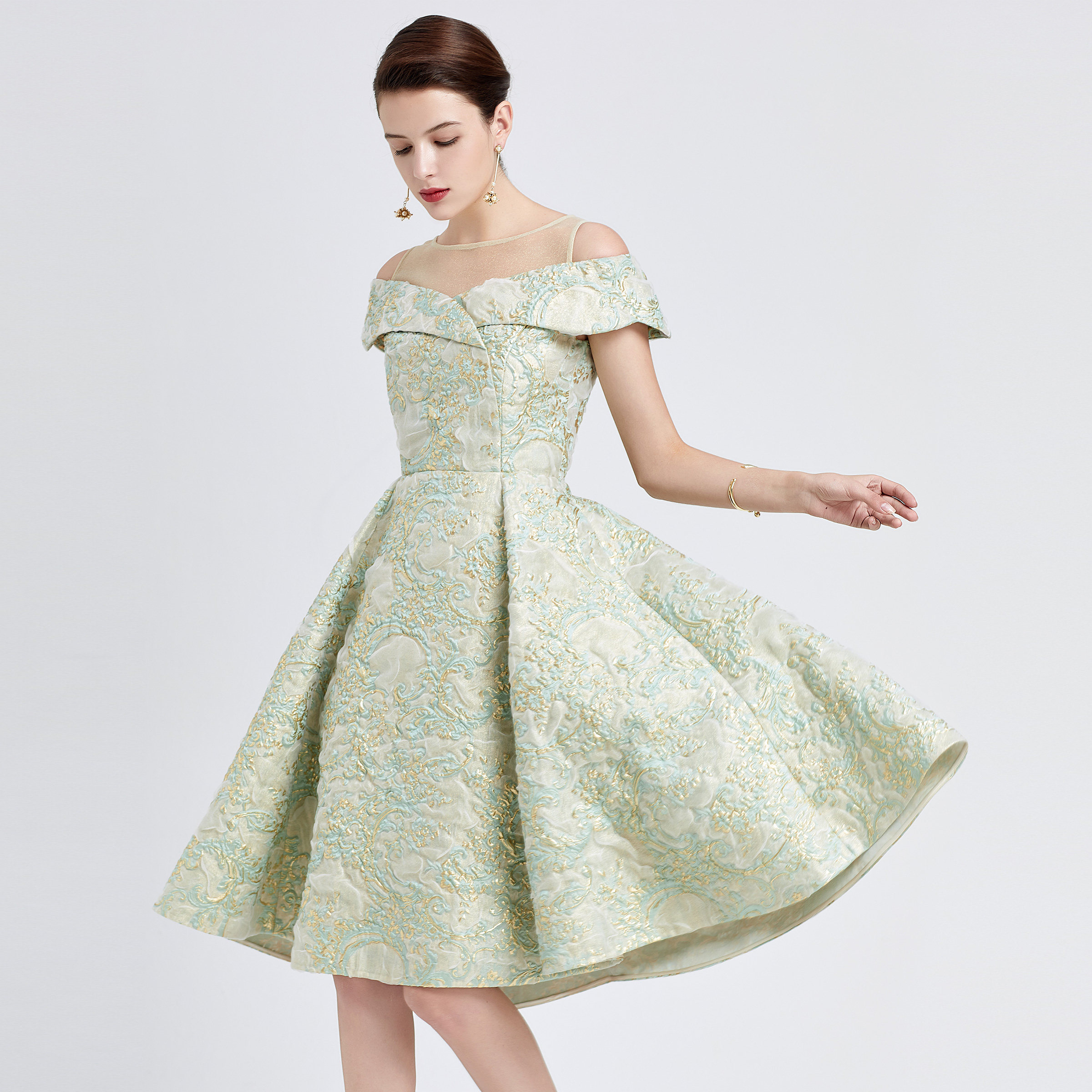 votre高定奢品原创意大利真丝提花晚礼服连衣裙宴会礼服