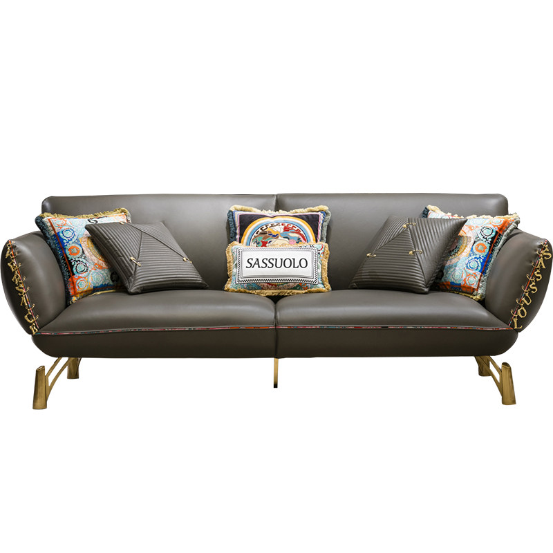 奢后意大利黑色真皮沙发versace范思哲新款别墅轻奢家具皮艺沙发