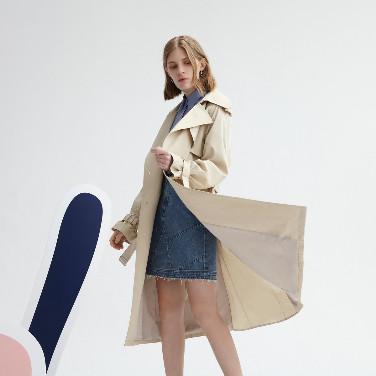 lily新款女装帅气双层经典长款系带风衣120330c1202风衣