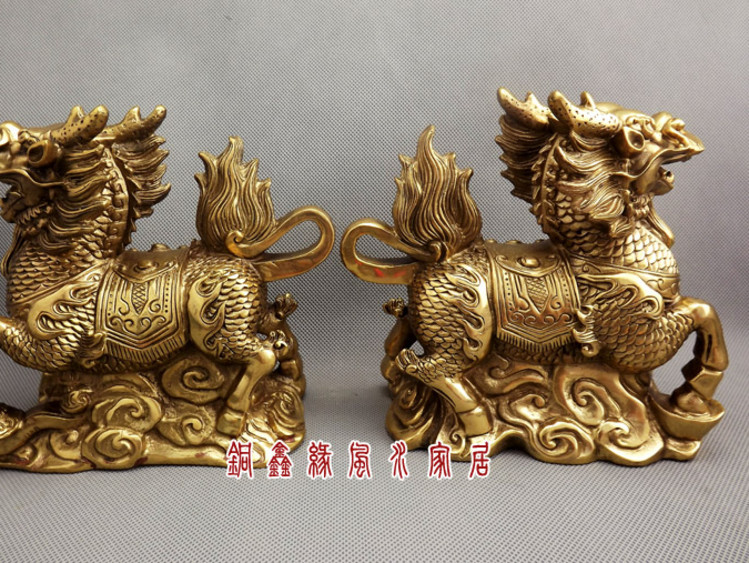 大号开光纯铜麒麟摆件一对镇宅招财化煞升官云底座送子麒麟摆设