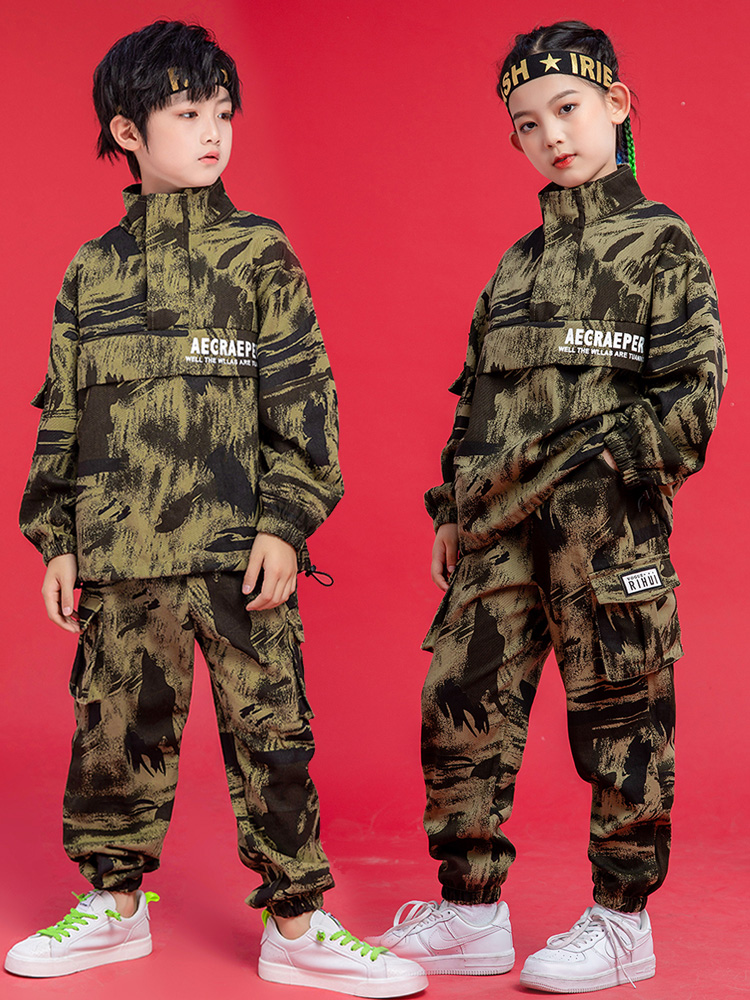 儿童军训迷彩服套装潮童街舞男童秋装国庆元旦儿童演出服