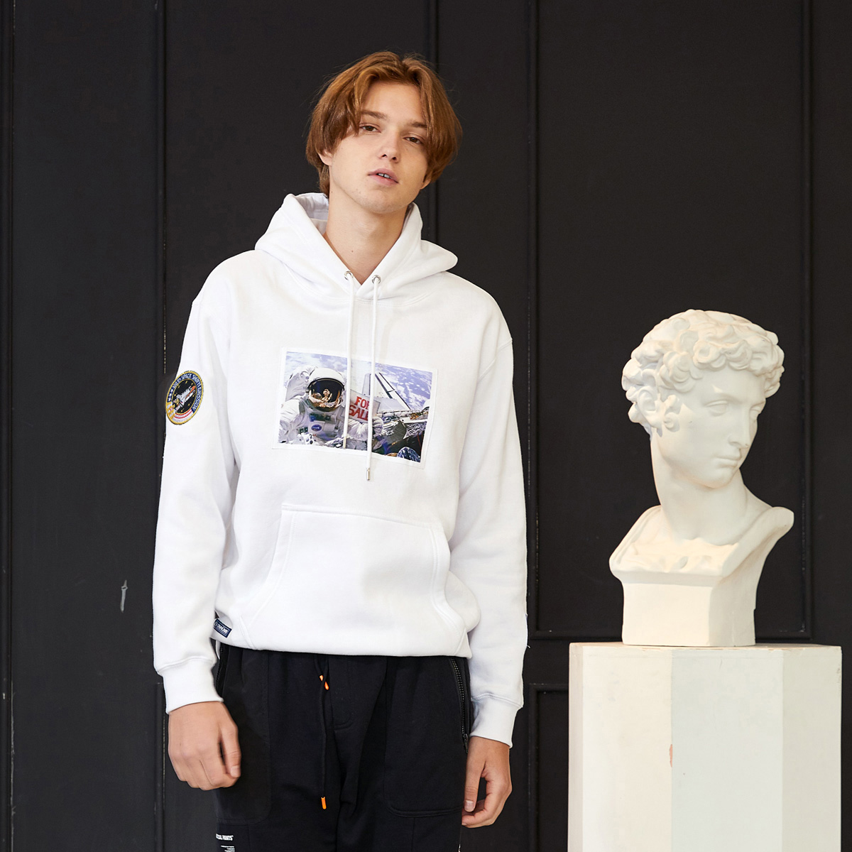 DMNUMB潮牌宇航员刺绣卫衣连帽秋冬宽松套头印花潮流加绒帽衫外套