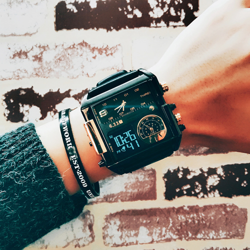 北欧正品运动大表盘手表男多功能方形电子表潮流休闲防水精钢男表