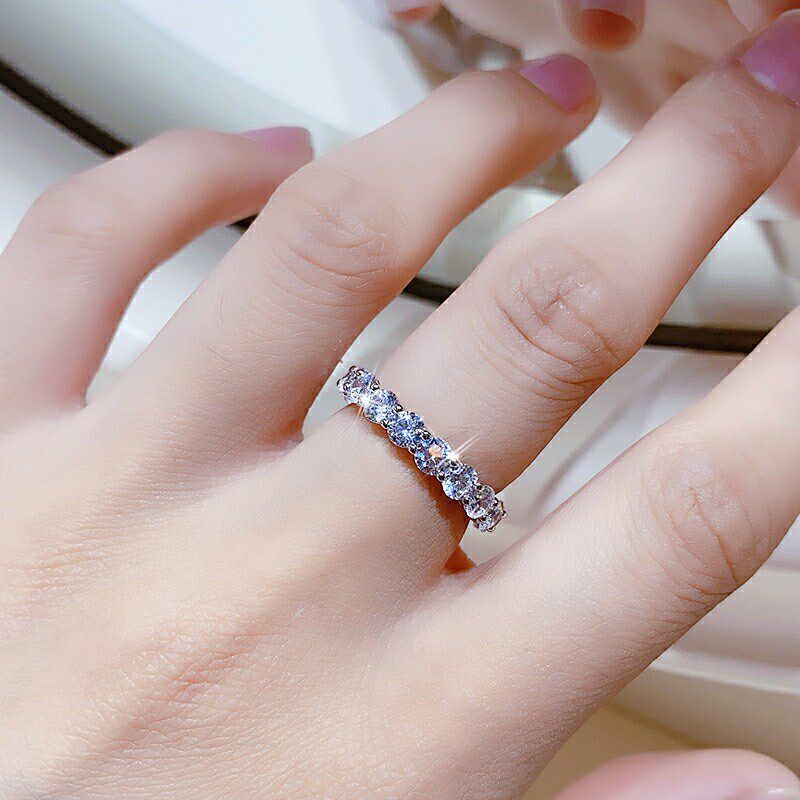 pt950铂金进口莫桑满钻排戒潮ins小众设计百搭戒指