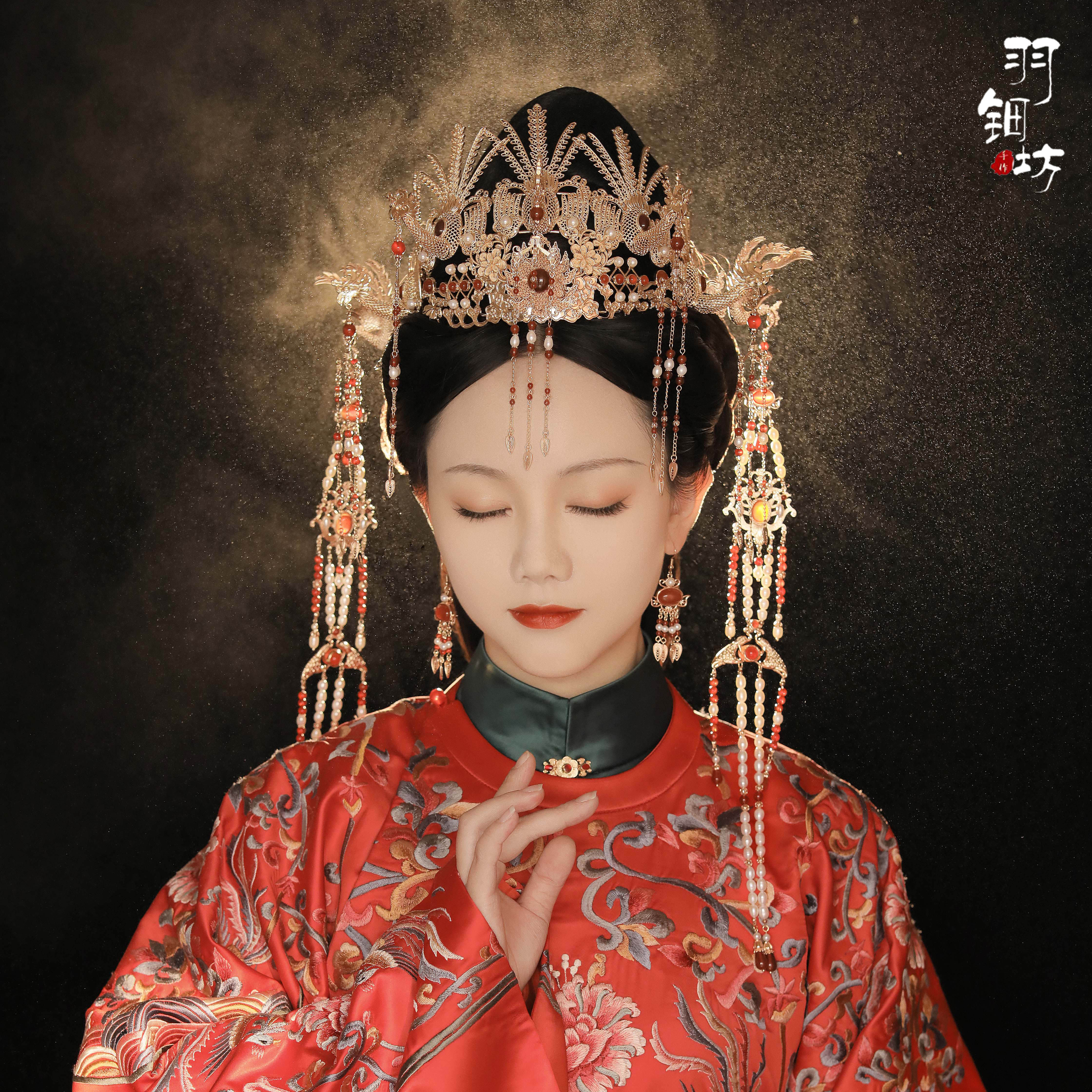 凤仪羽钿坊原创明凤冠汉服婚冠婚服发冠挑汉婚发饰