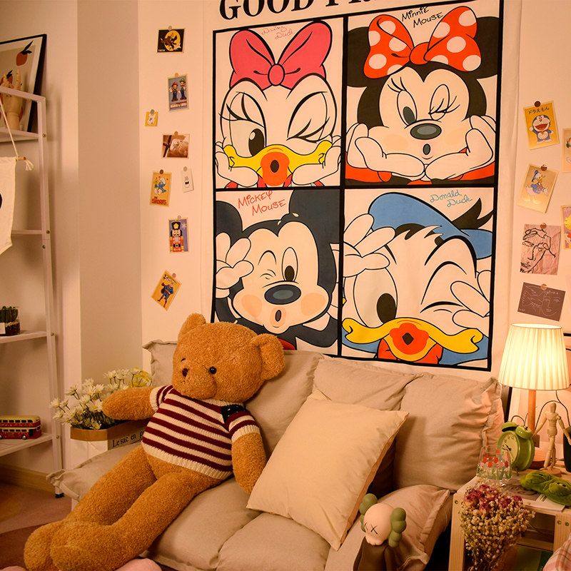 米奇背景卡通可爱女生卧室墙布租房宿舍改造挂毯