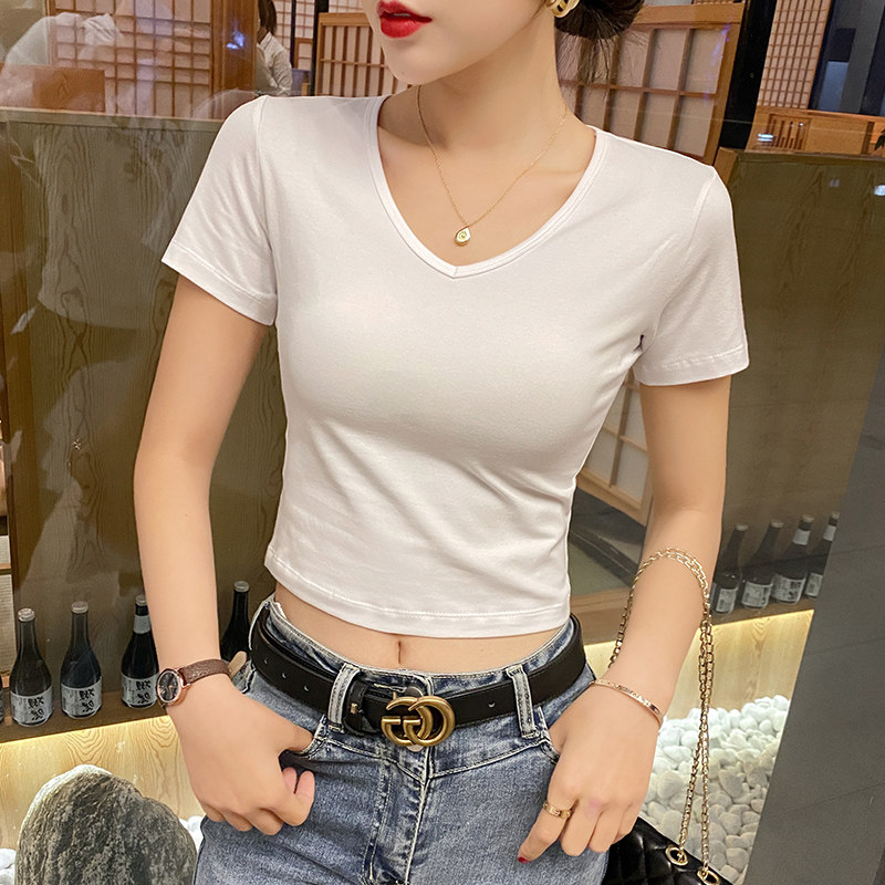 橙色露脐肚脐紧身新款2022年上衣小个子高腰短袖t恤