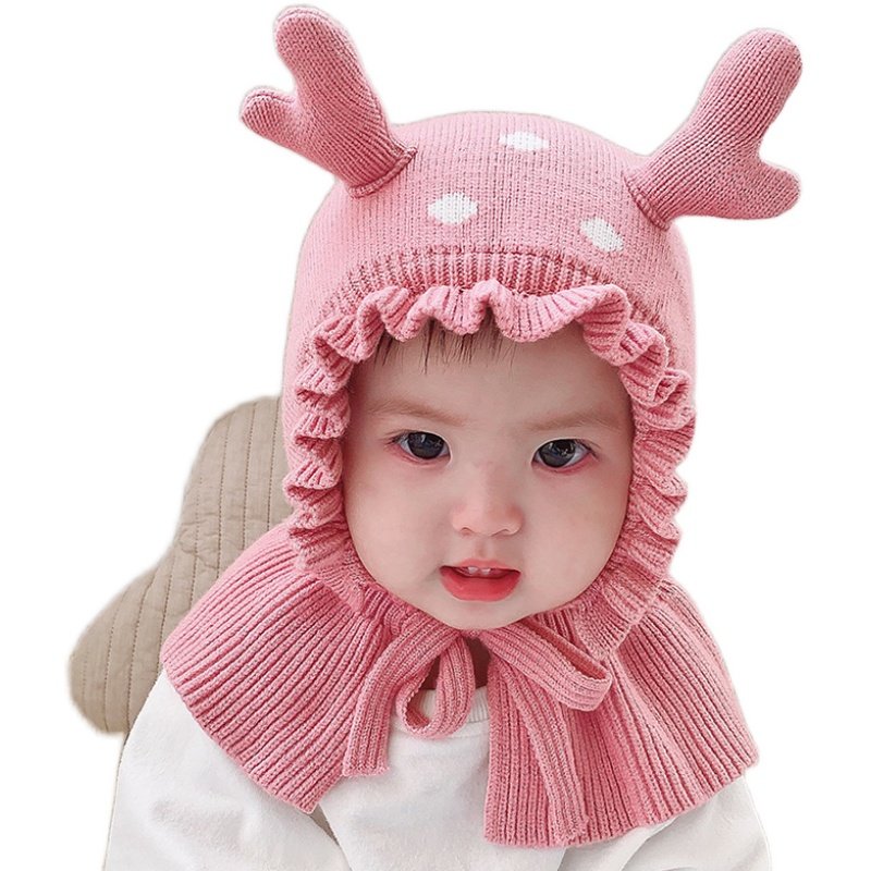 婴儿搞笑帽子女宝可爱超萌秋冬男宝四个月宝宝一岁半一体帽洋气