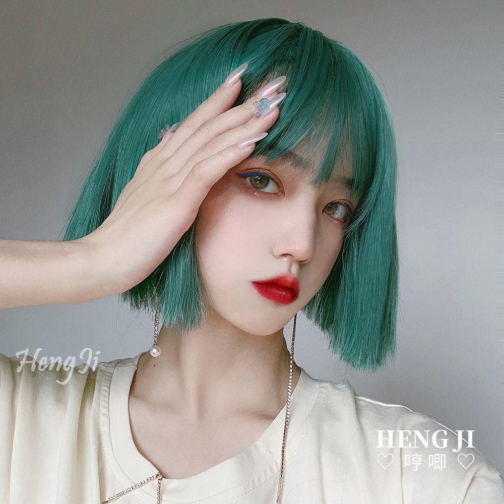 哼唧假发短发酷帅帅气欧美网红墨绿彩色波波日常整顶假发