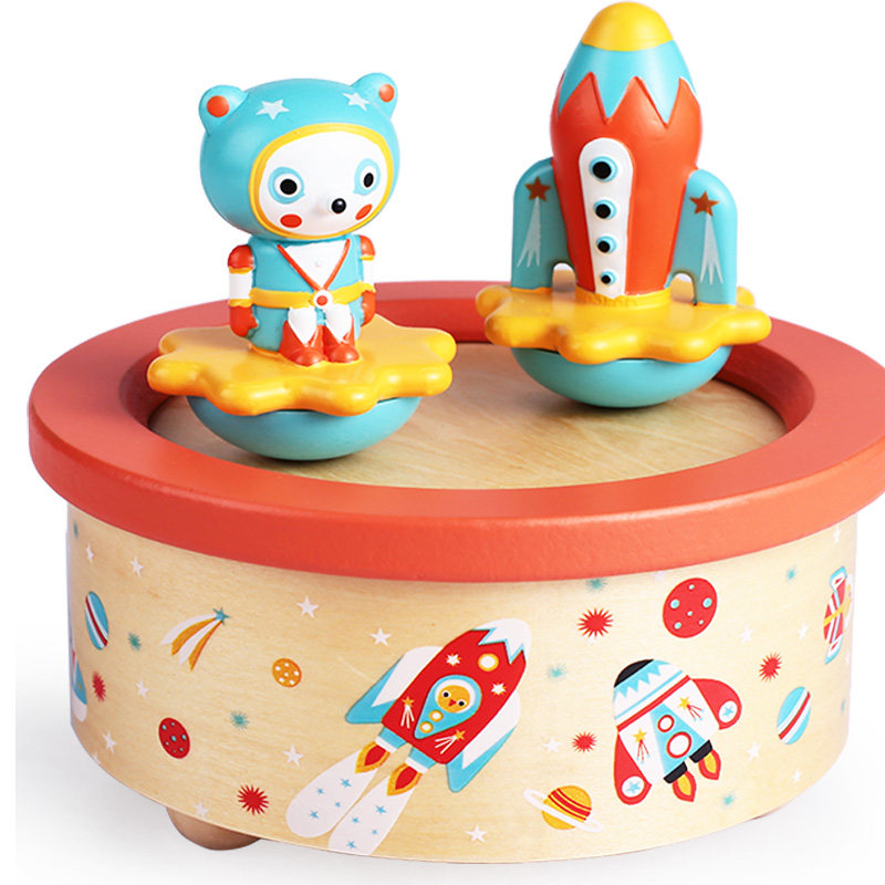 djeco儿童宝宝太空卡通音乐盒玩具旋转跳舞八音盒男女孩生日礼物