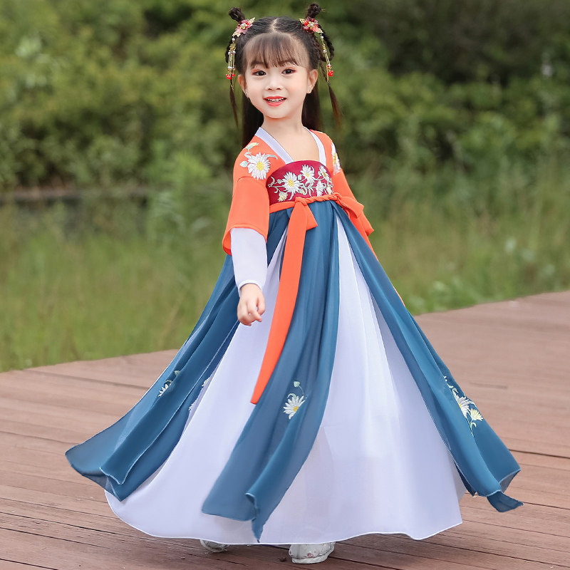 儿童汉服女童古装仙女襦裙12岁小孩雏菊古中唐装
