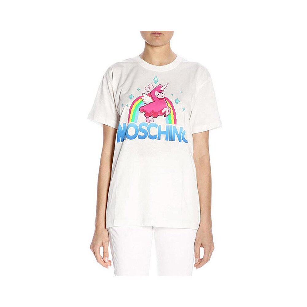 香港直邮moschino莫斯奇诺女士白色独角兽印花棉质3xa07t恤