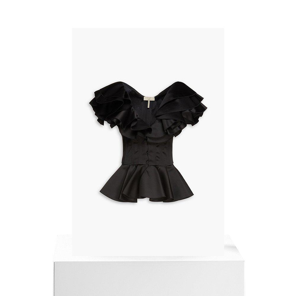 香港直邮潮奢 elie saab 女士荷叶边缎面收腰上衣