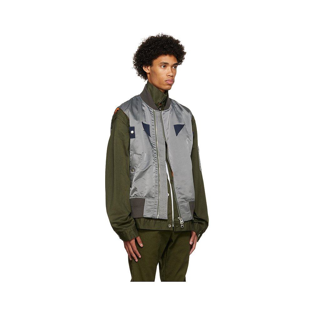 香港直邮潮奢sacai男士sacai灰色mix棒球夹克夹克