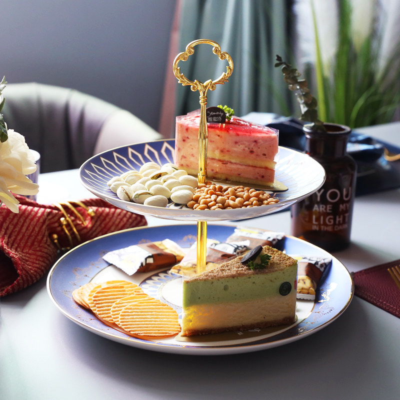 北欧式下午茶双层陶瓷点心甜品水果盘创意家用轻奢客厅糖果干果盘