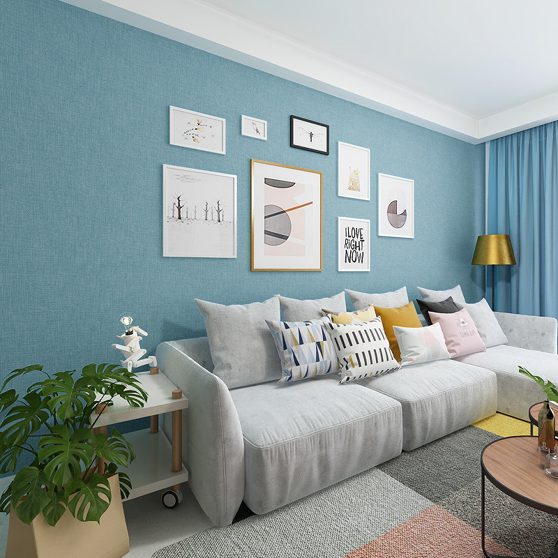 新款墙布无缝高档纯色灰蓝色现代简约客厅卧室全屋无缝墙布